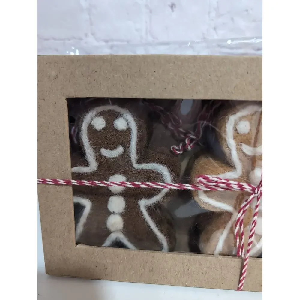 Anthropologie Gingerbread Men Christmas Garland Wool Decor Holidays Neutral Home